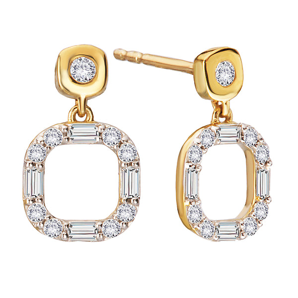 Baguette and Round Lab Diamond Dangle Earrings