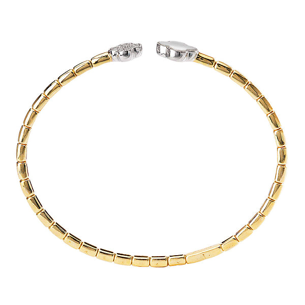 Open Flex Cuff Clover Shaped Bracelet with Pearl and Diamonds
