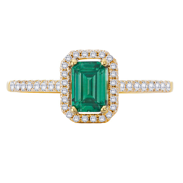 Emerald and Diamond Halo Ring