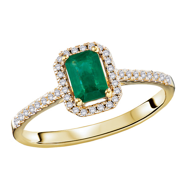 Emerald and Diamond Halo Ring