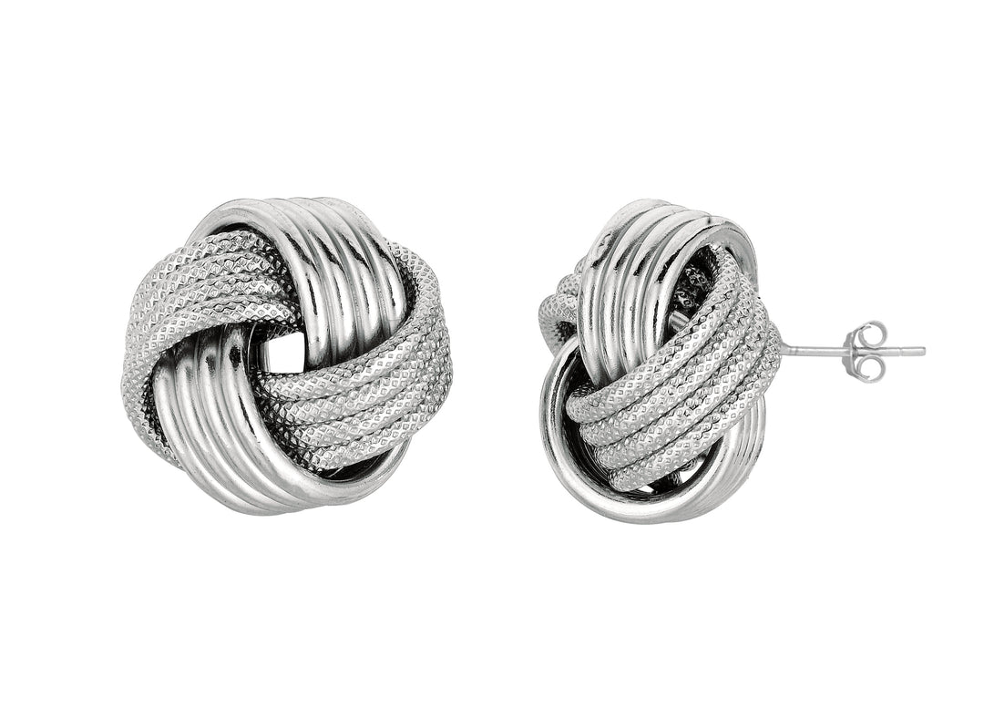 Silver Mini Textured &amp; Polished Love Knot Earring