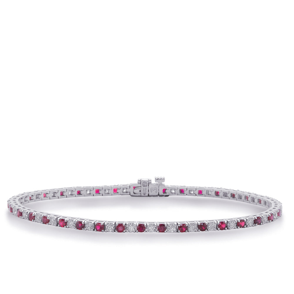 White Gold Ruby &amp; Diamond Tennis Brac
