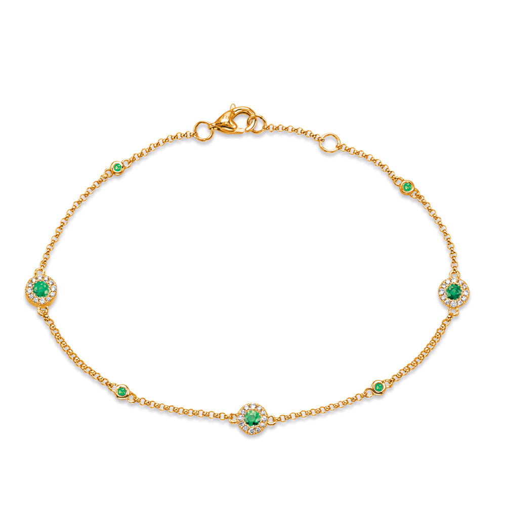 Yellow Gold Emerald &amp; Diamond Bracelet