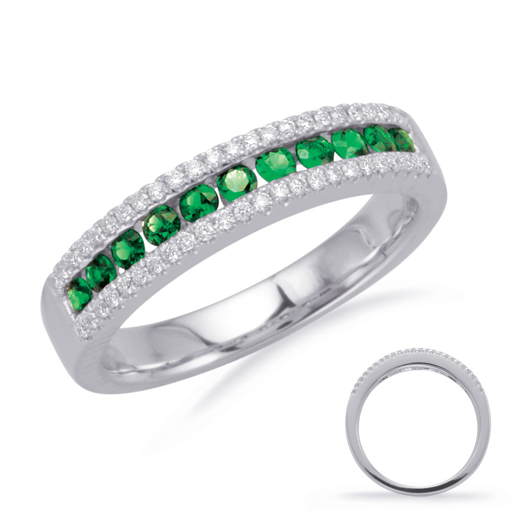 White Gold Emerald &amp; Diamond Band