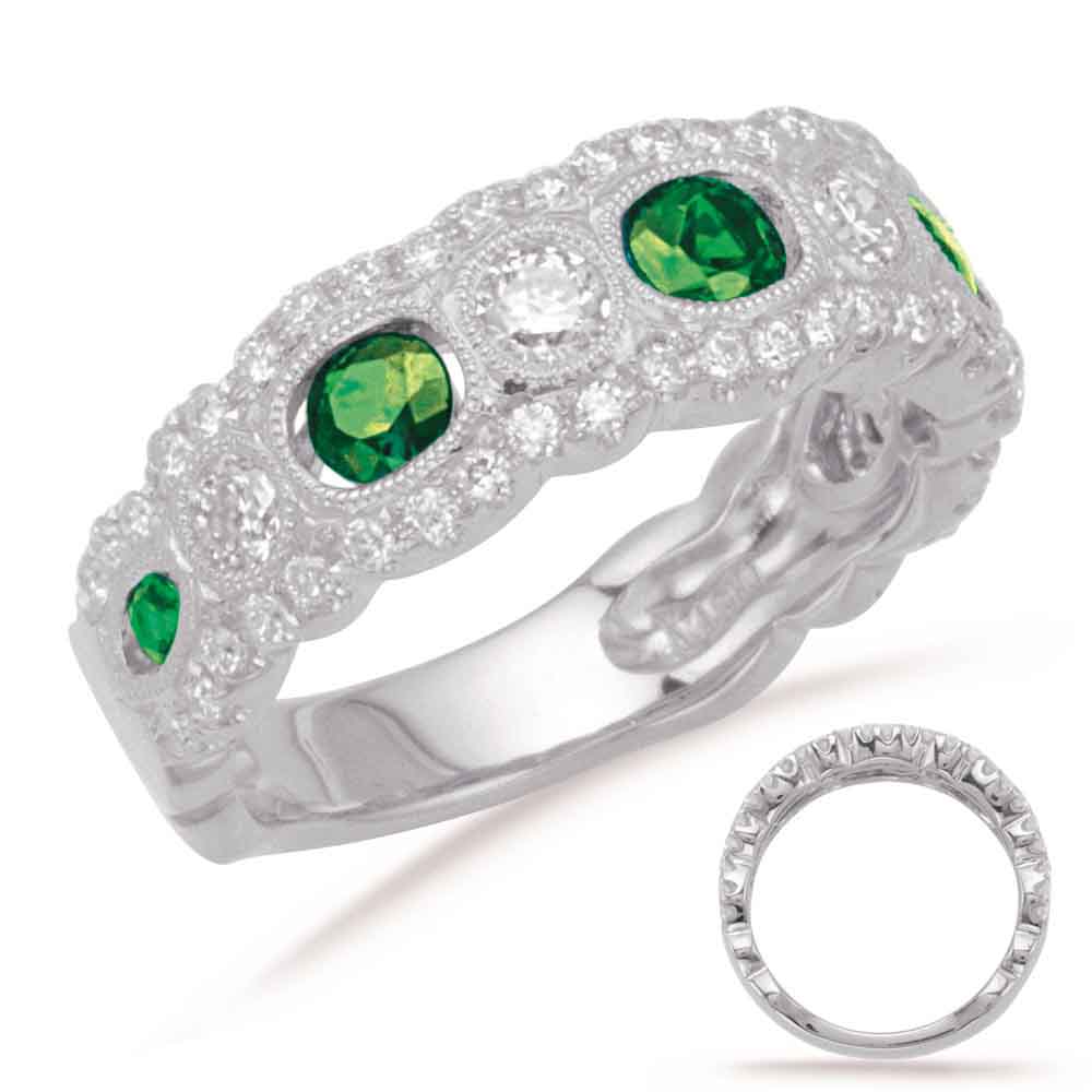 White Gold Emerald &amp; Diamond Band