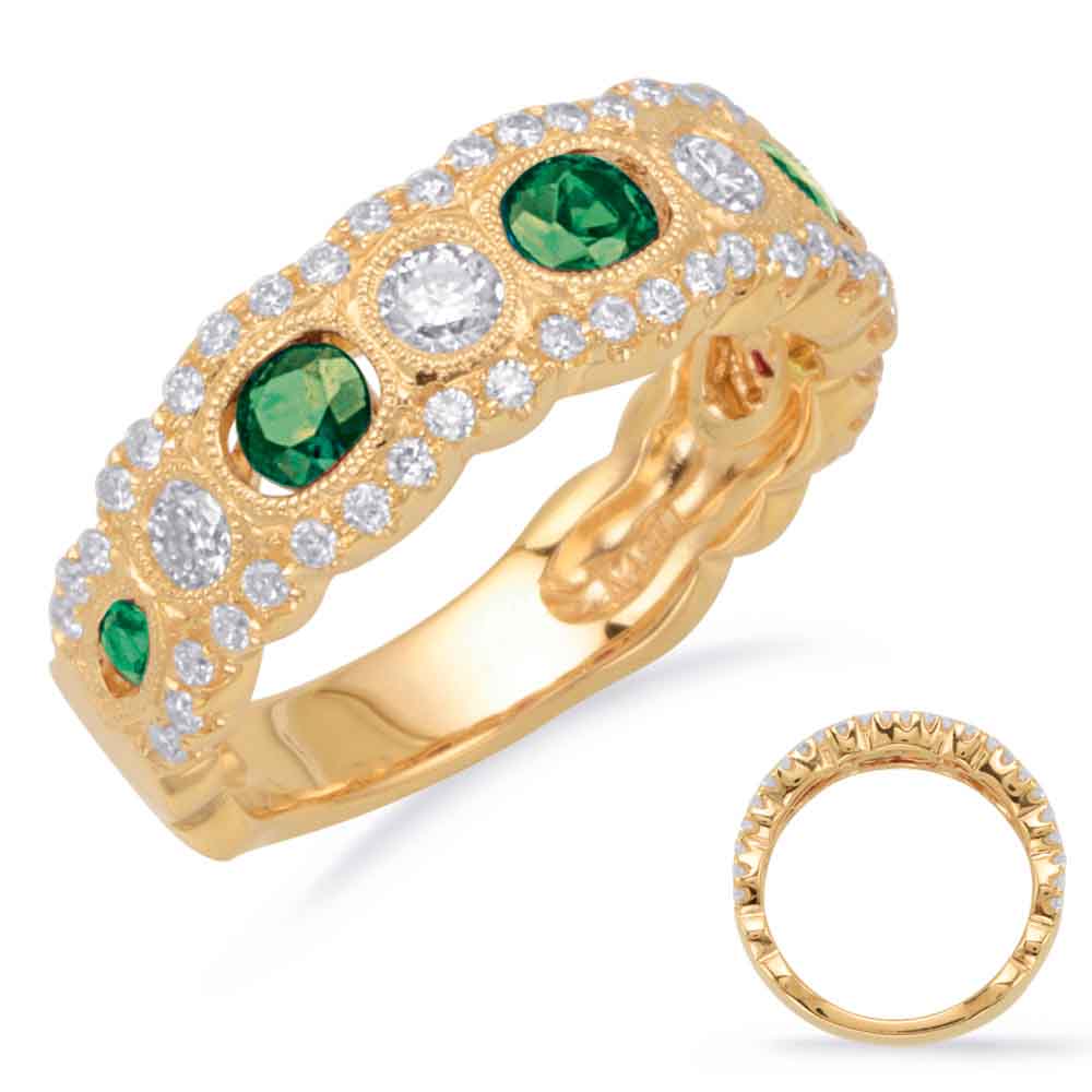 Yellow Gold Emerald &amp; Diamond Band