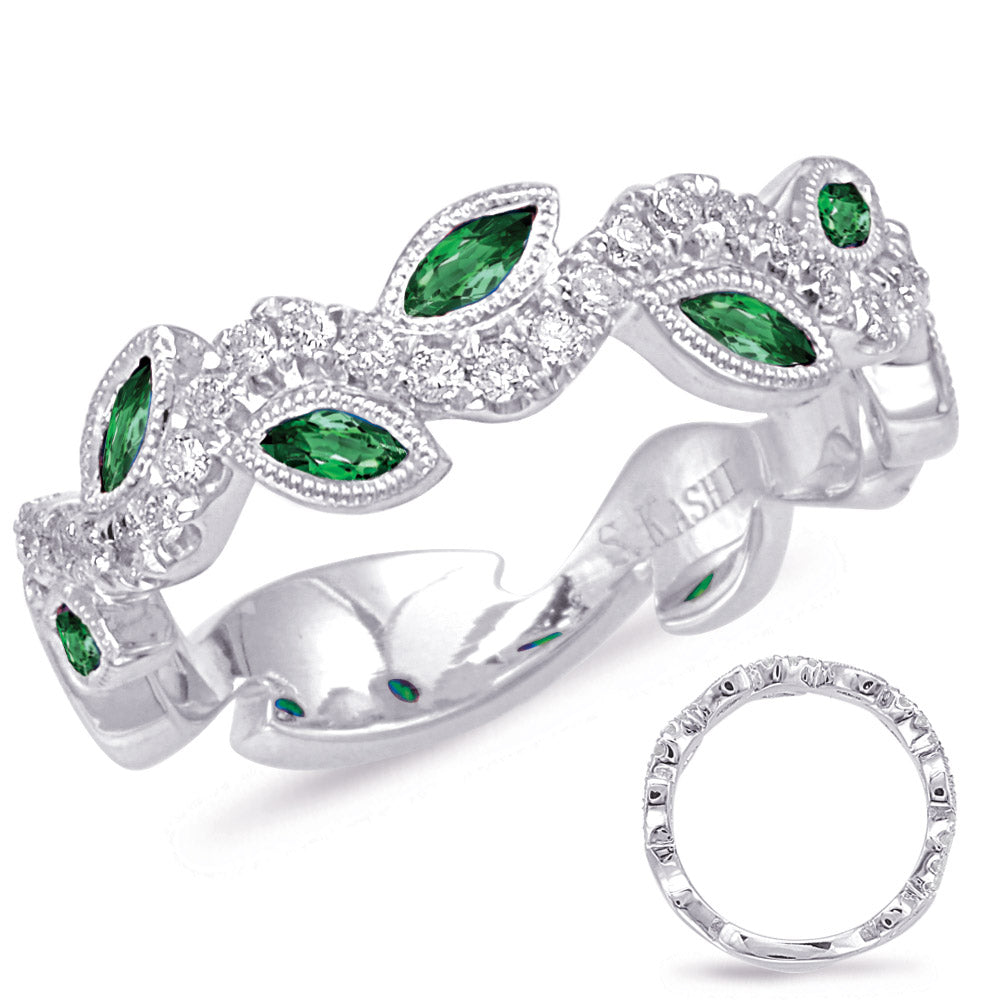 White Gold Emerald  &amp; Diamond Ring