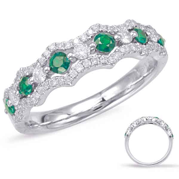 White Gold Emerald &amp; Diamond Band
