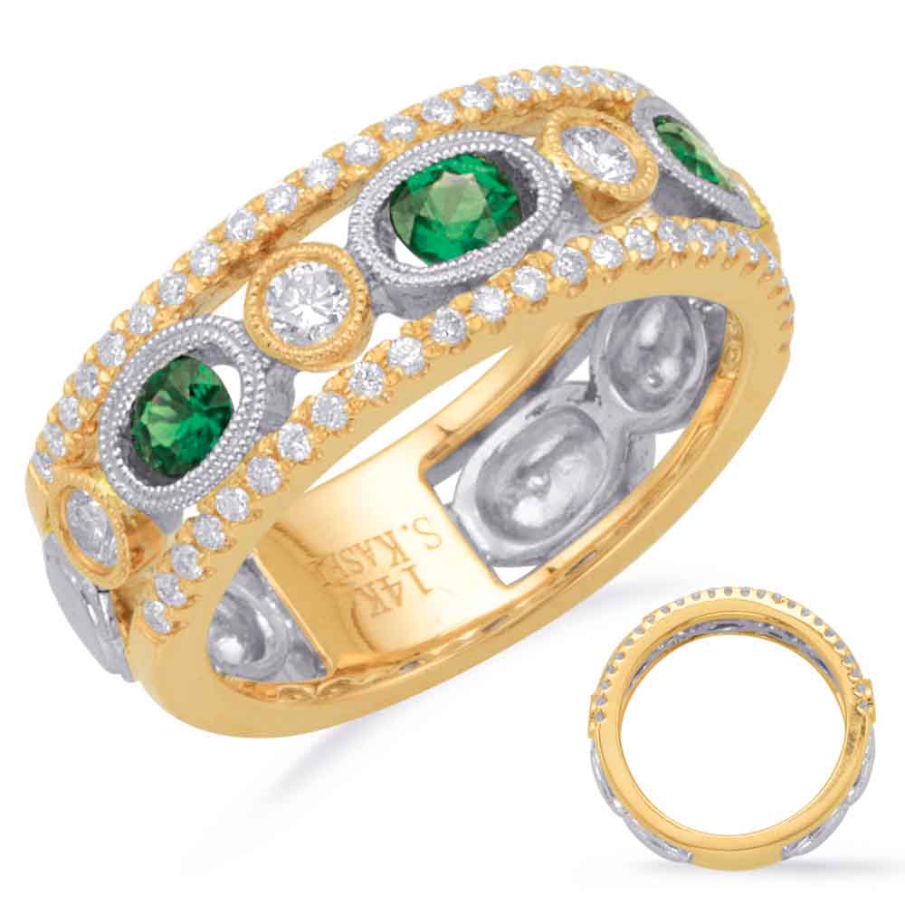 Yellow &amp; White Gold Emerald Diamond Ring