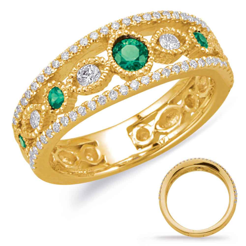 Yellow Gold Emerald &amp; Diamond Ring
