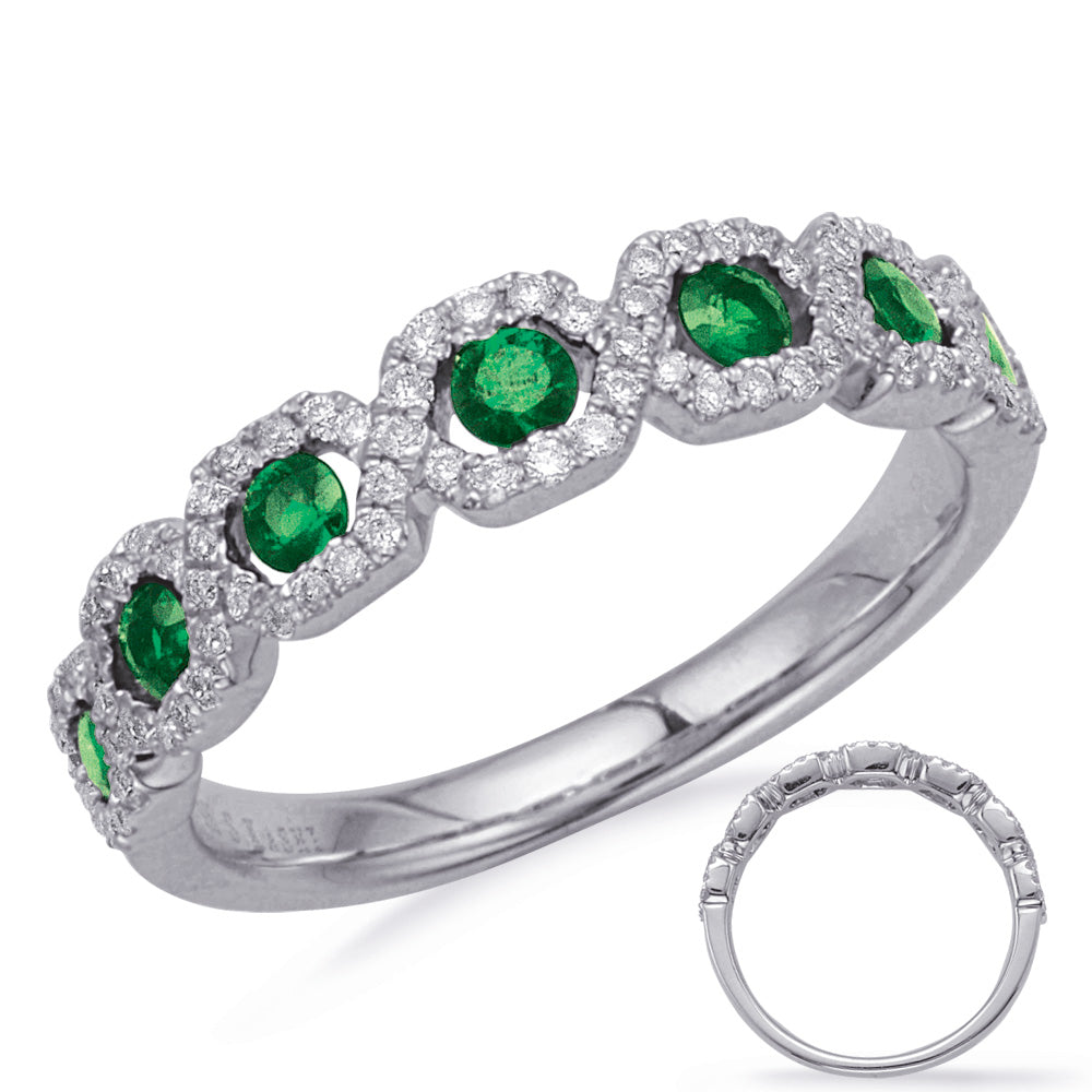 White Gold Emerald &amp; Diamond Ring