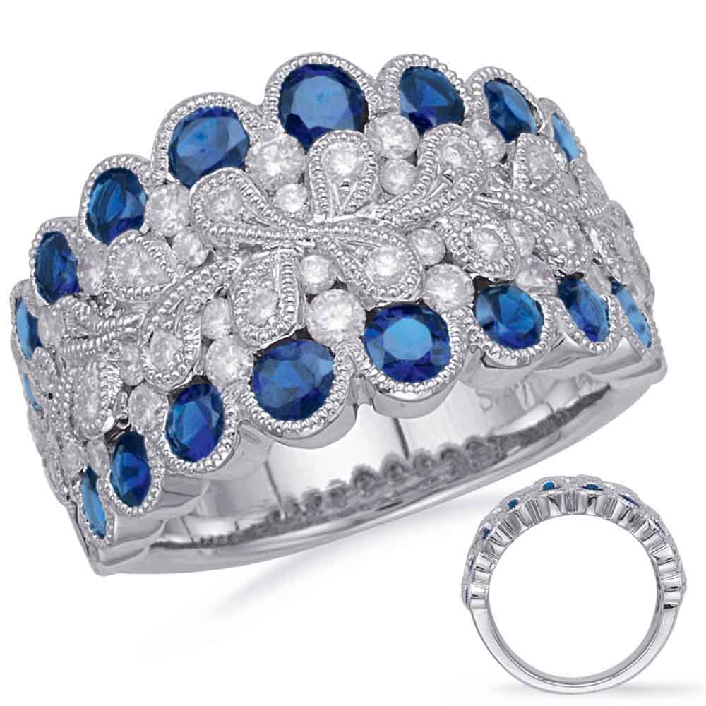 White Gold Sapphire &amp; Diamond Ring