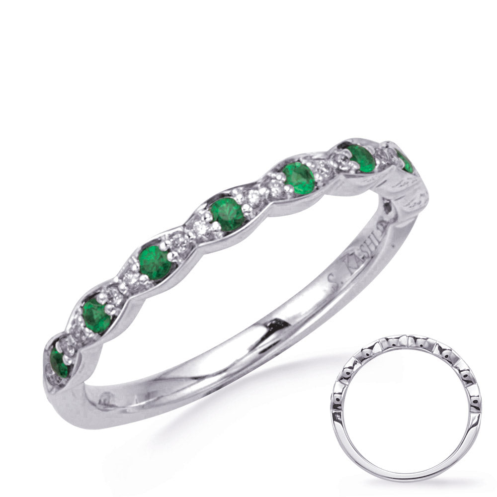 White Gold Diamond &amp; Emerald Band