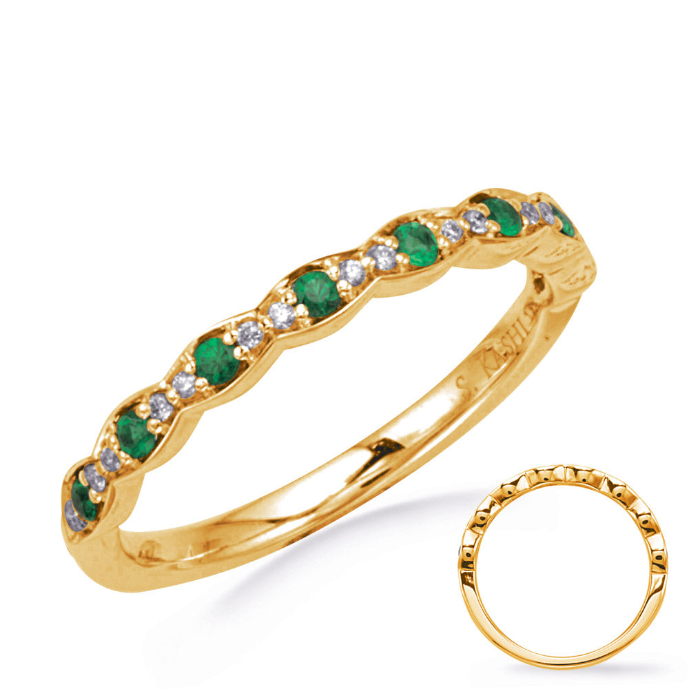 Yellow Gold Diamond &amp; Emerald Band