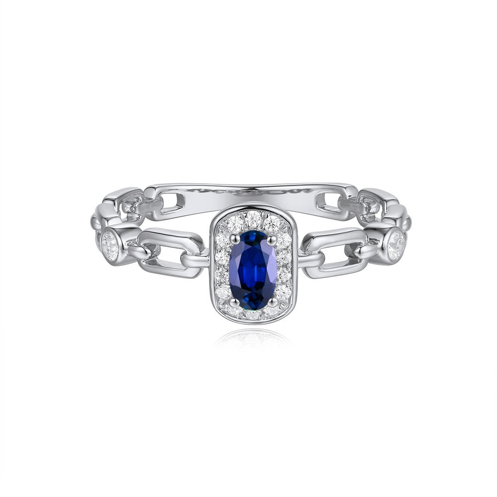 White Gold Sapphire &amp; Diamond Ring