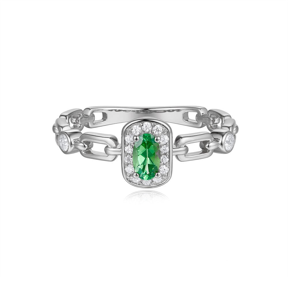 White Gold Tsavorite &amp; Diamond Ring