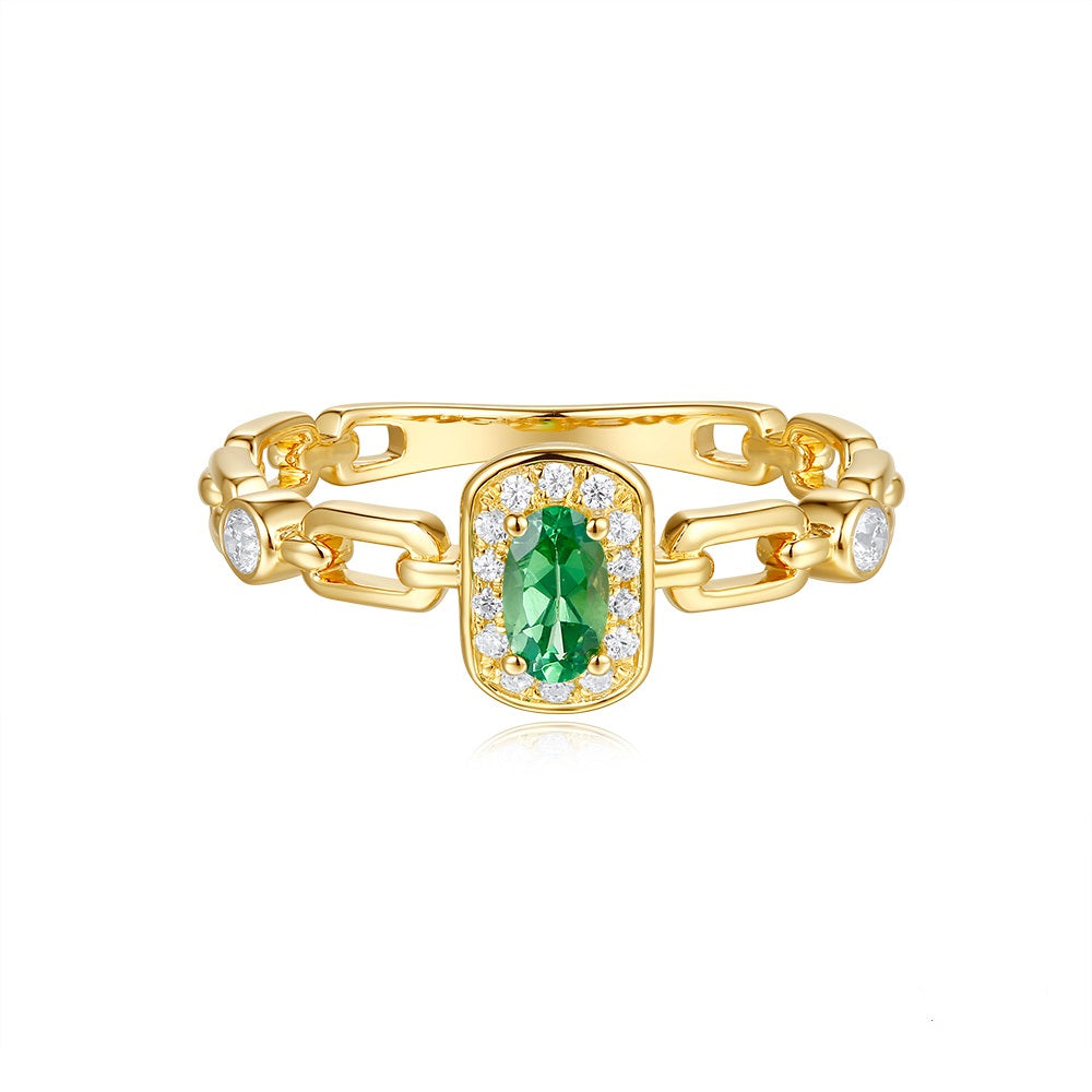 Yellow Gold Tsavorite &amp; Diamond Ring