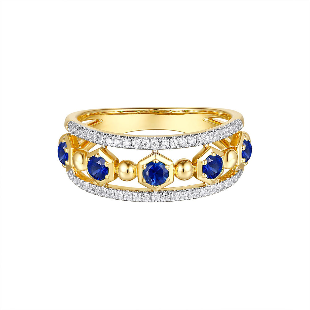 Yellow Gold Sapphire &amp; Diamond Ring