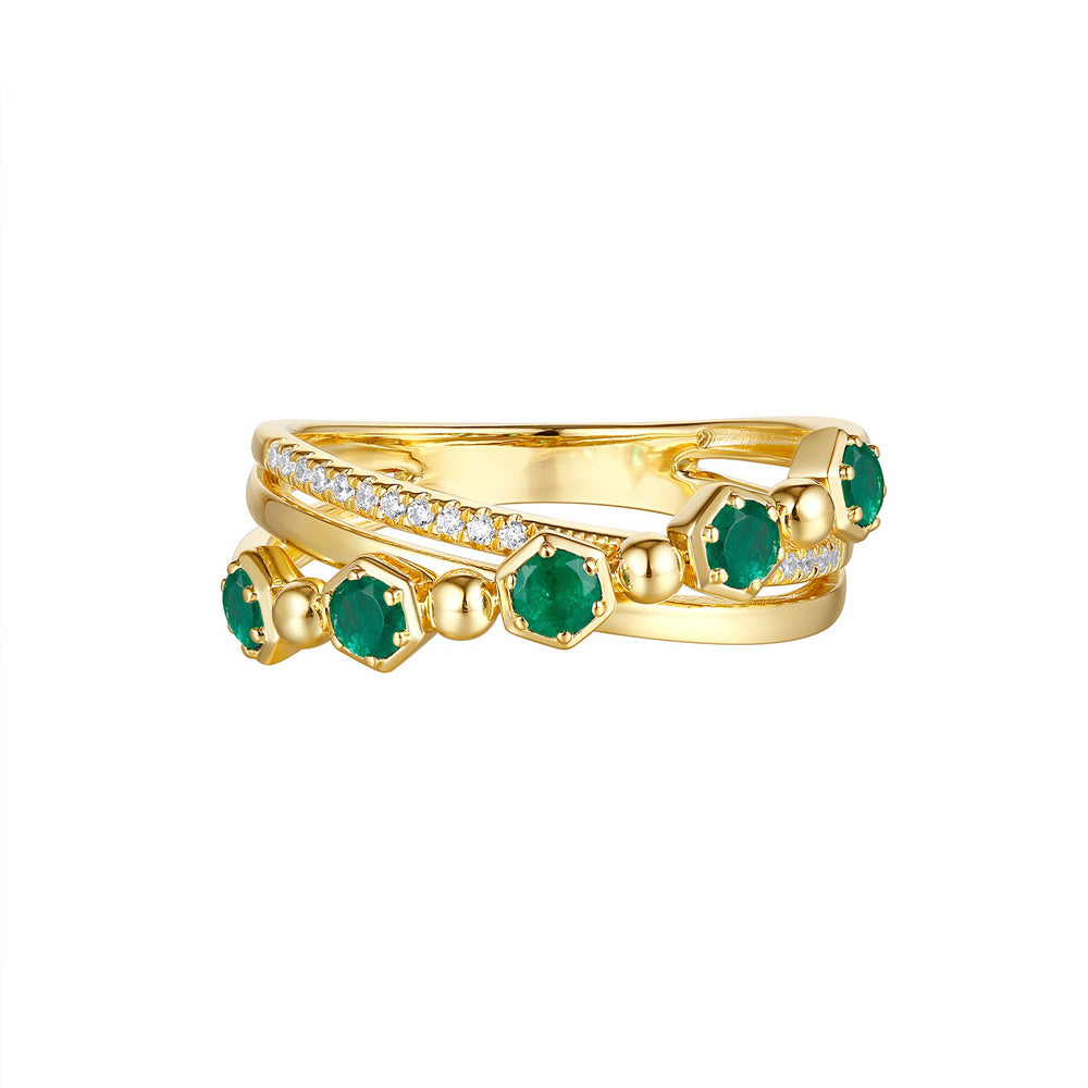Yellow Gold Emerald &amp; Diamond Ring