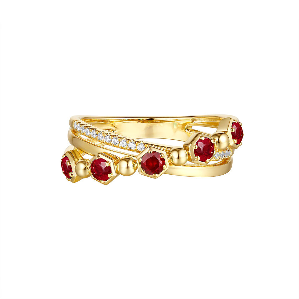 Yellow Gold Ruby &amp; Diamond Ring