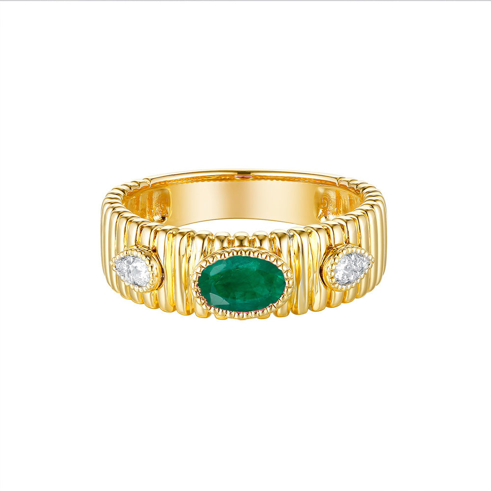Yellow Gold Emerald &amp; Diamond Ring