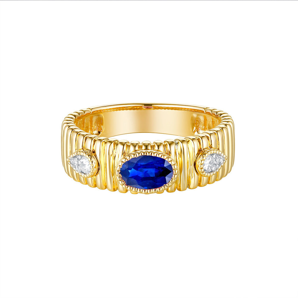 Yellow Gold Sapphire &amp;  Diamond Ring