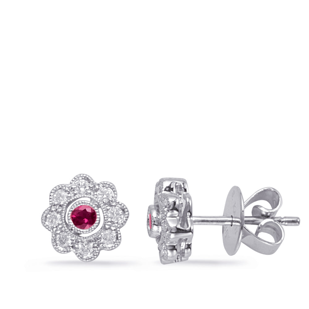White Gold Ruby &amp; Diamond Earring
