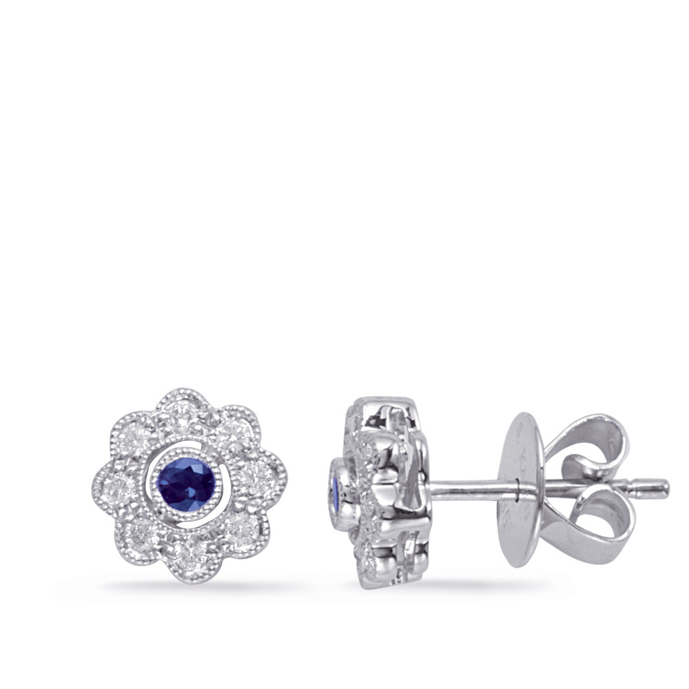 White Gold  Sapphire &amp; Diamond Earring