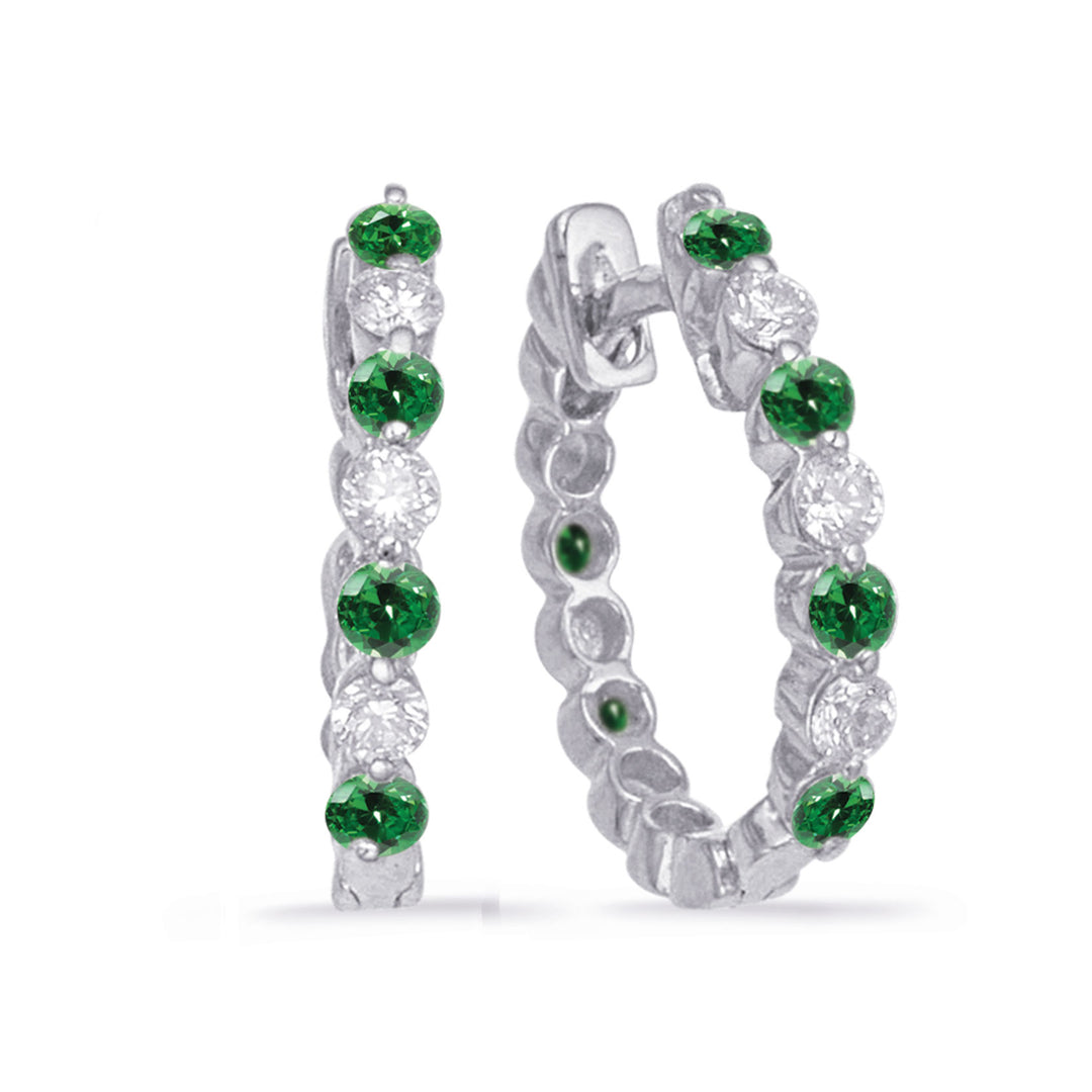 White Gold Oval Emerald &amp; Diamond Earr