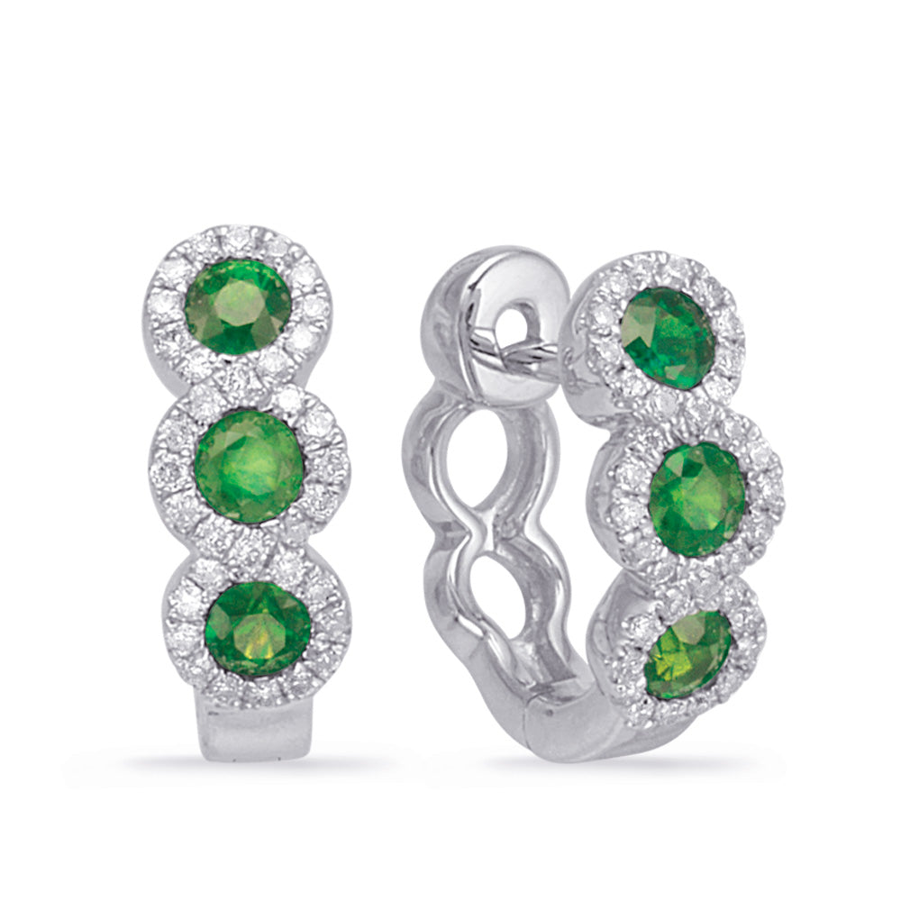 White Gold Emd &amp; Diamond Huggie Earring