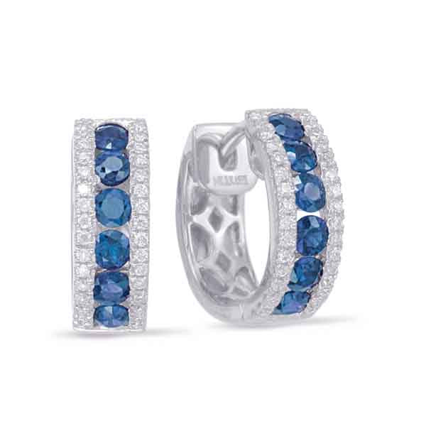 White Gold Sapphire &amp; Diamond Huggie