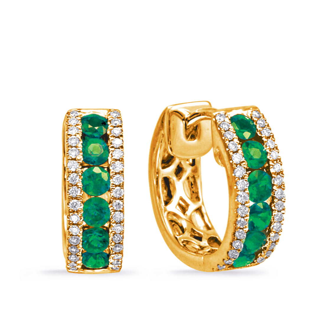 25llow Gold Emerald &amp; Diamond Huggie