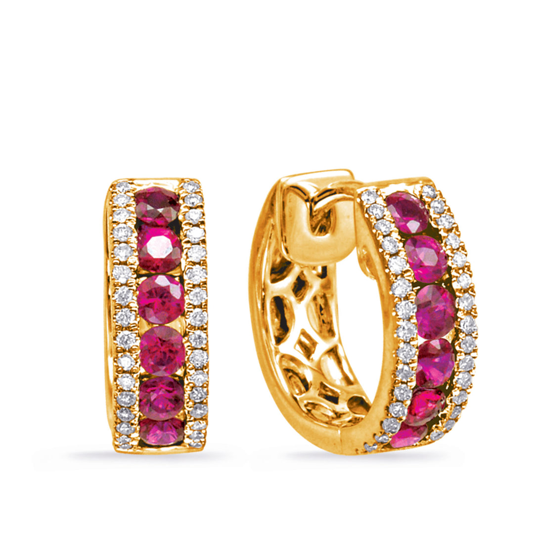 Yellow Gold Ruby &amp; Diamond Earring