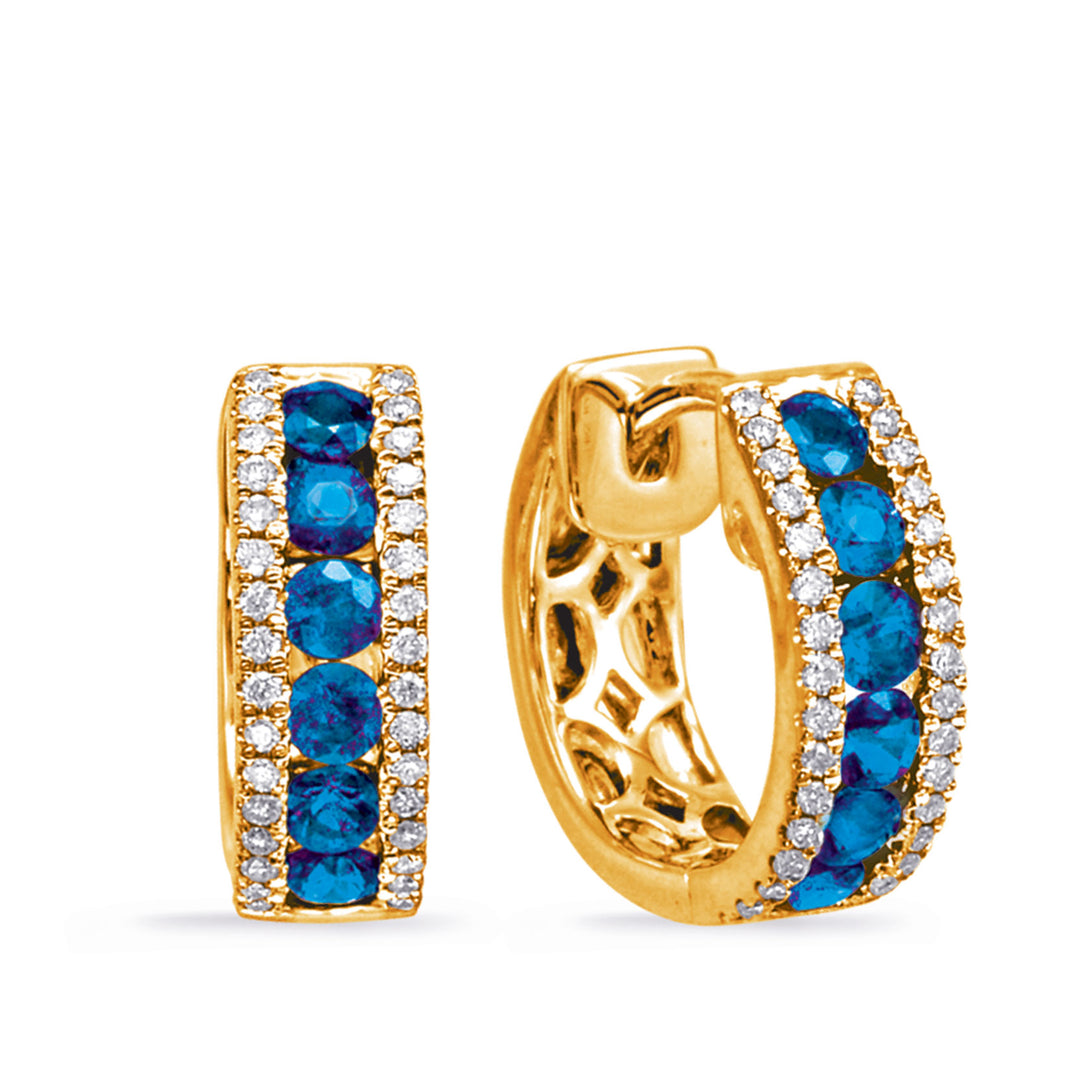 Yellow Gold Sapphire &amp; Diamond Huggie