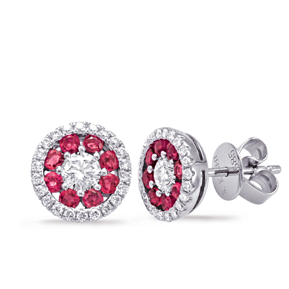 White Gold Ruby &amp; Diamond Earring