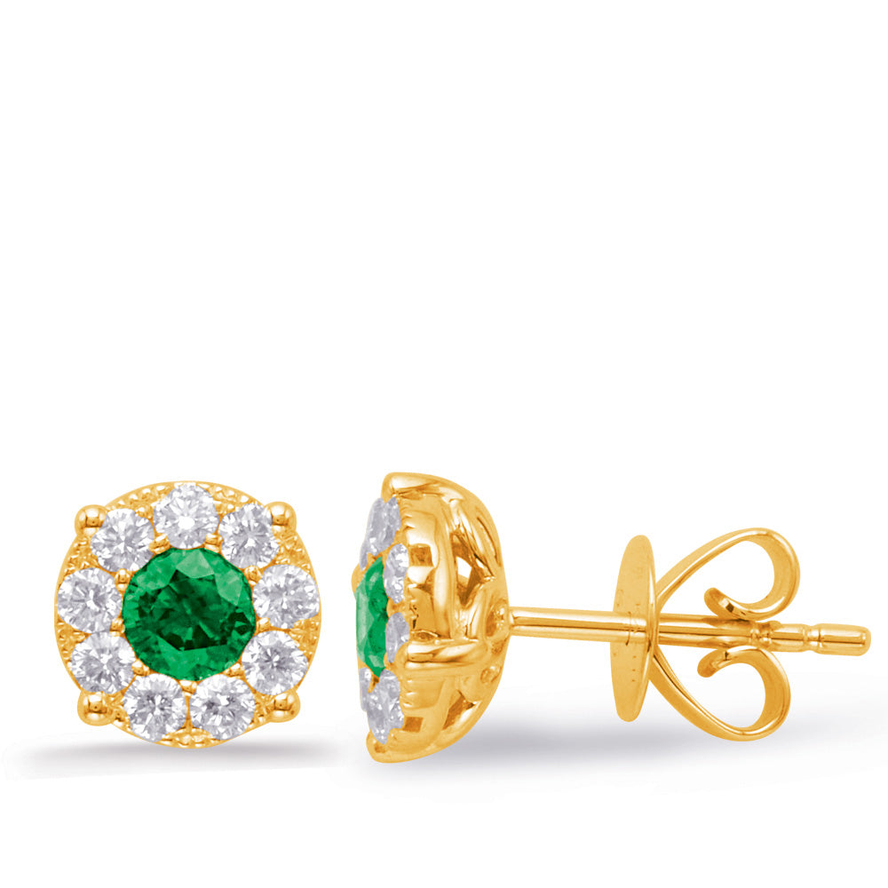 Yellow Gold Emerald &amp; Diamond Earring
