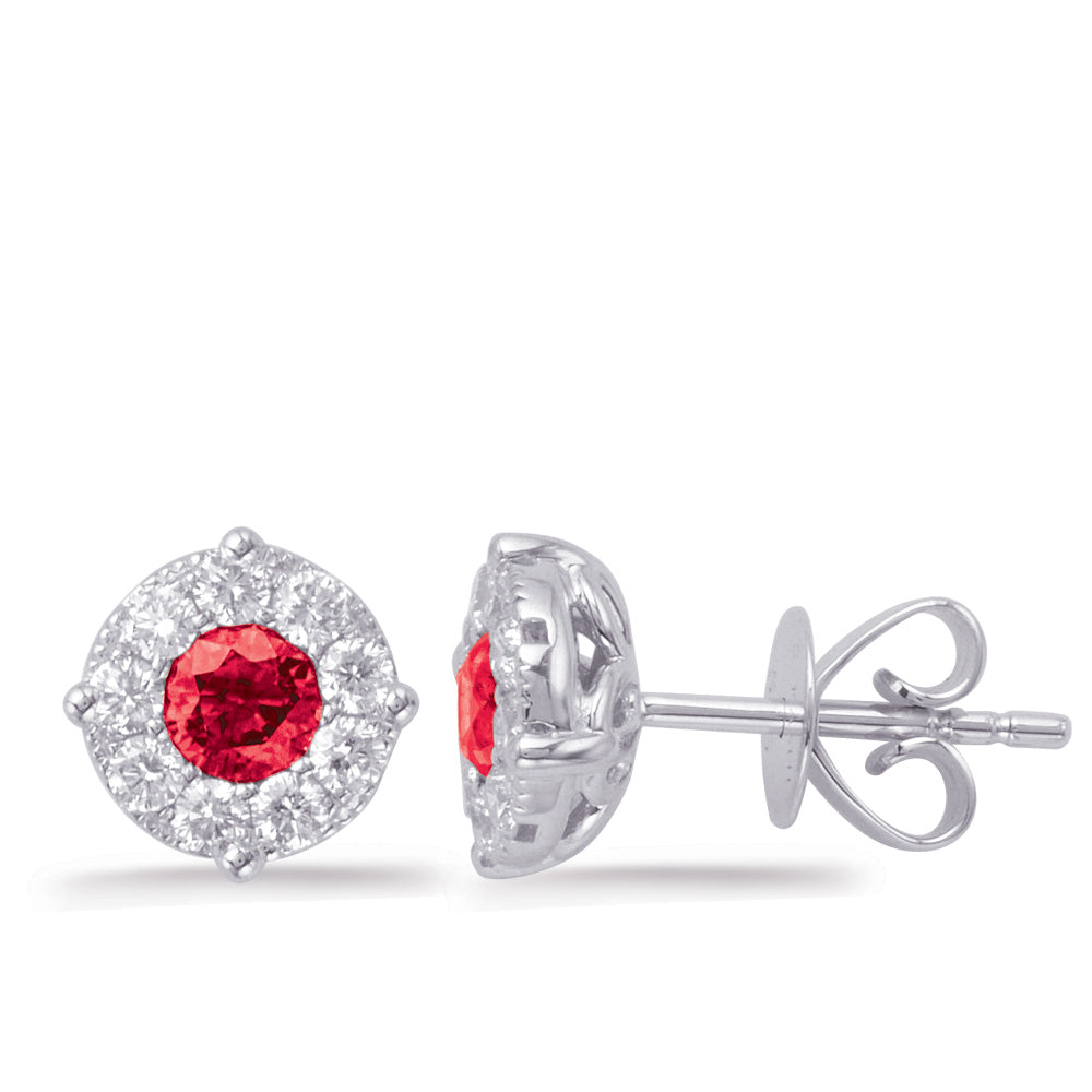 White Gold Ruby &amp; Diamond Earring