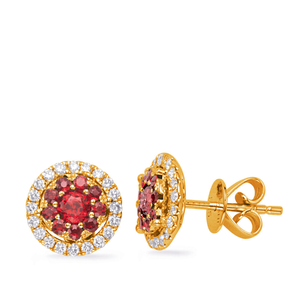 Yellow Gold Ruby &amp; Diamond Earring