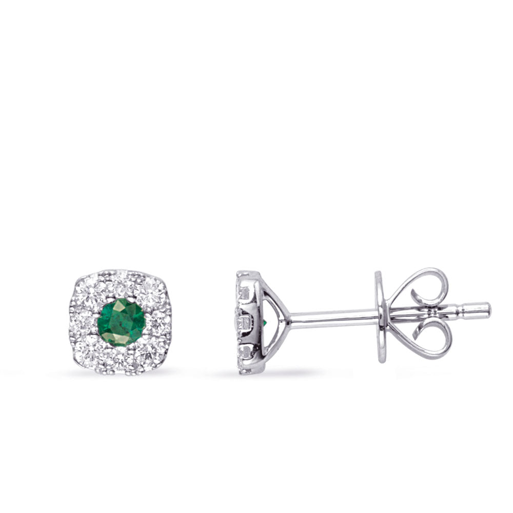 White Gold Diamond &amp; Emerald Earring