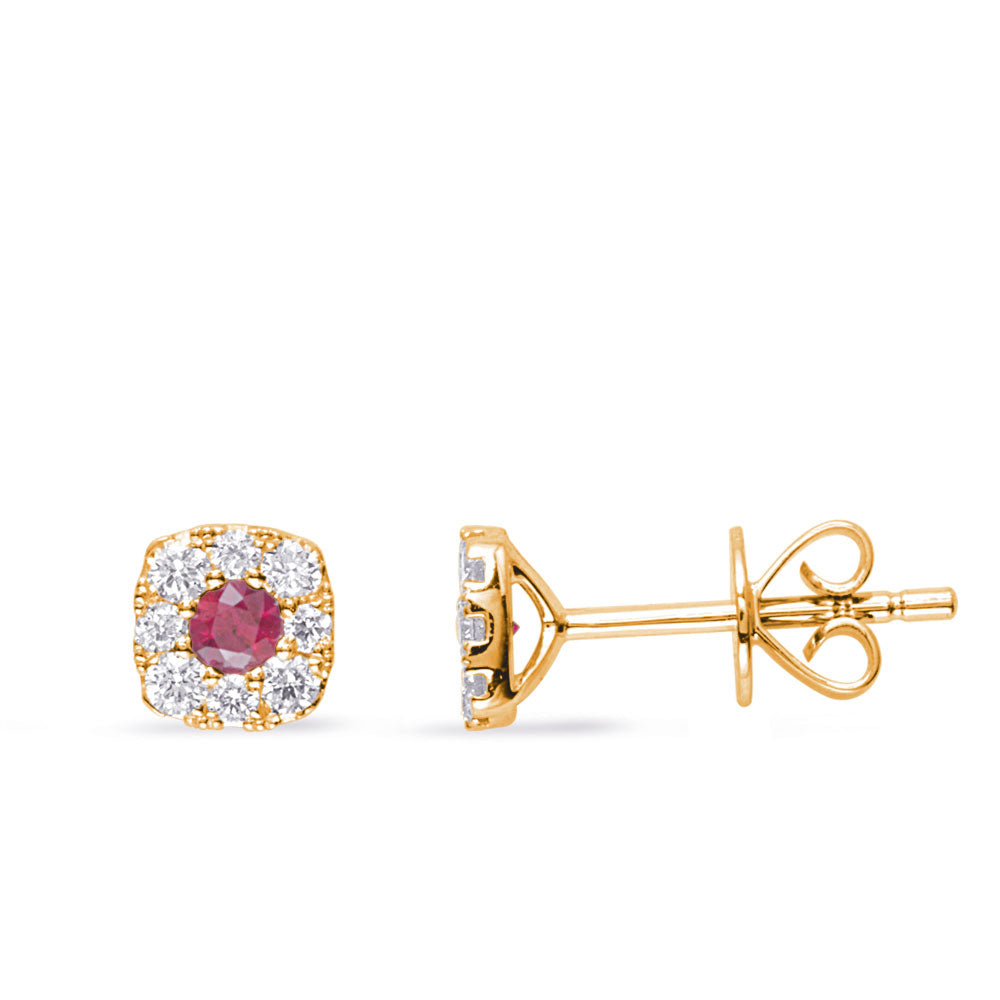 Yellow Gold Diamond &amp; Ruby  Earring