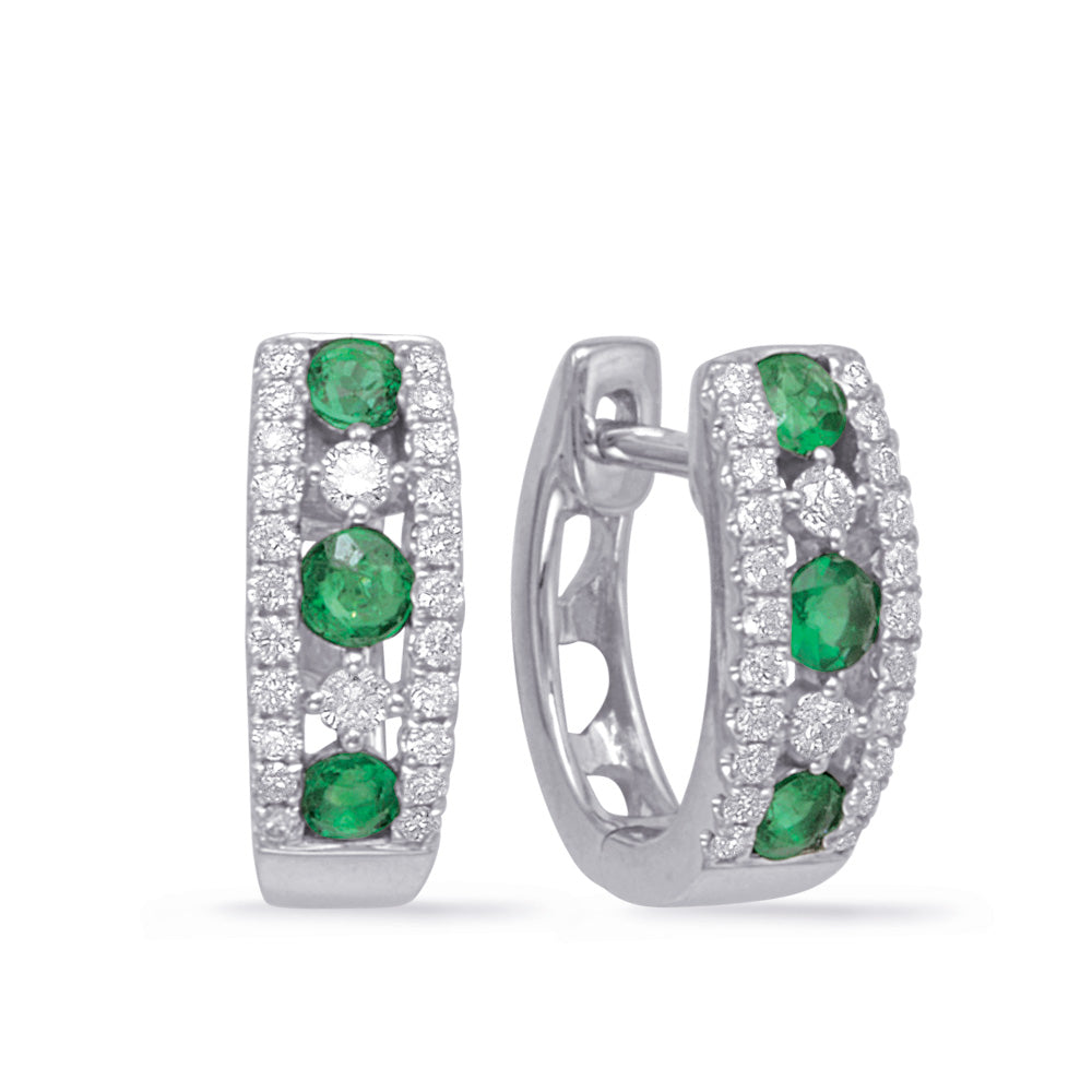 White Gold Emerlad &amp; Diamond Earring