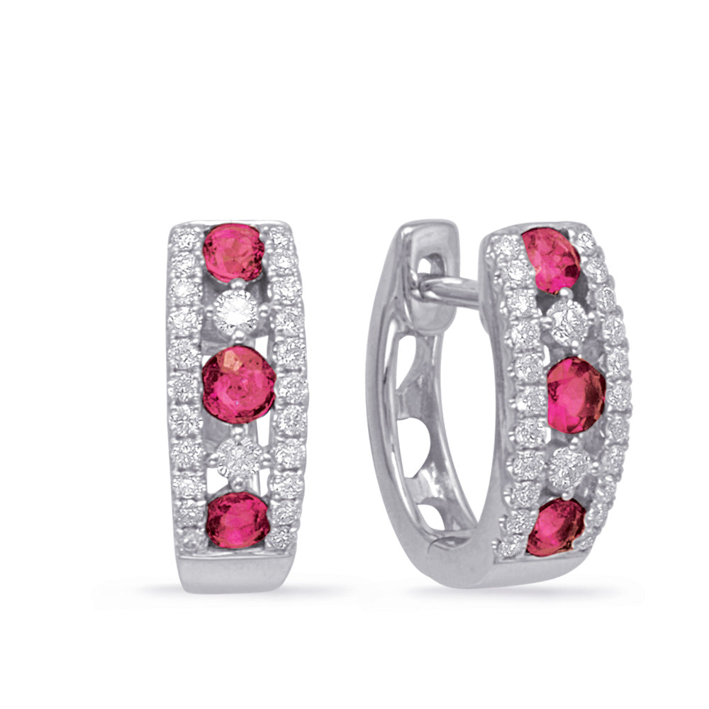 White Gold Ruby &amp; Diamond Earring