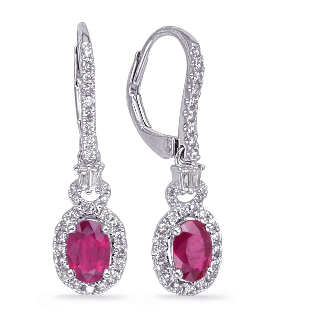 White Gold Ruby &amp; Diamond Earring