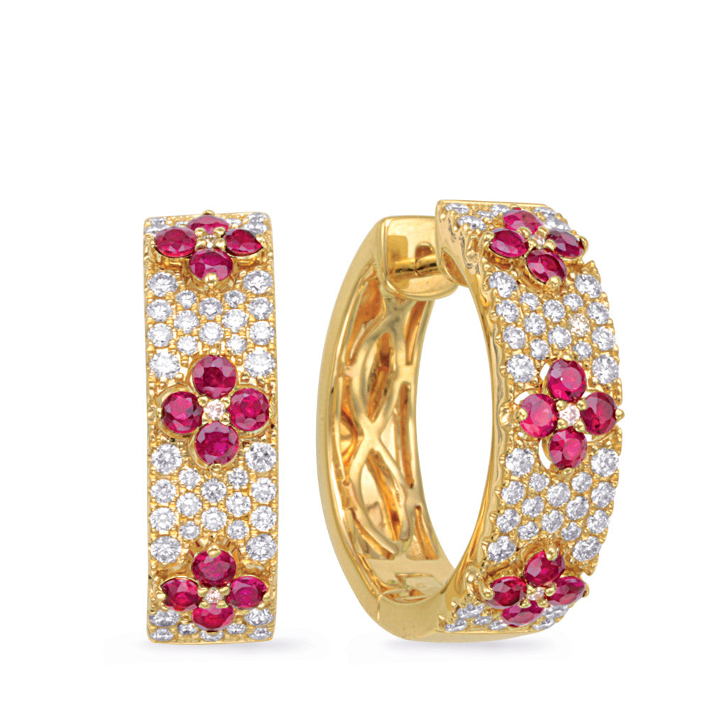 Yellow Gold Diamond &amp; Ruby Earring