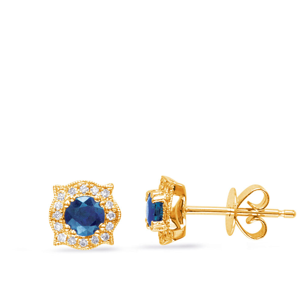 Yellow Gold Diamond &amp; Sapphire Earring