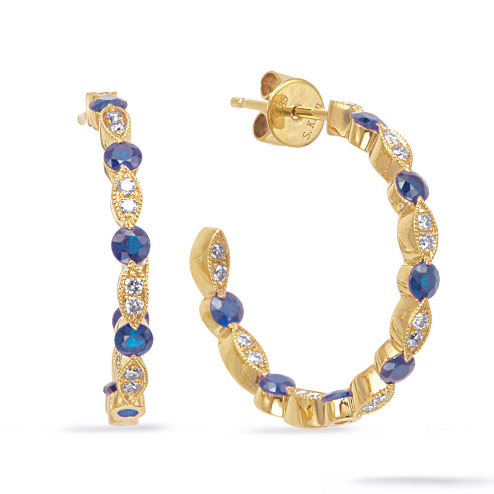 Yellow  Gold Diamond &amp; Sapphire Earring