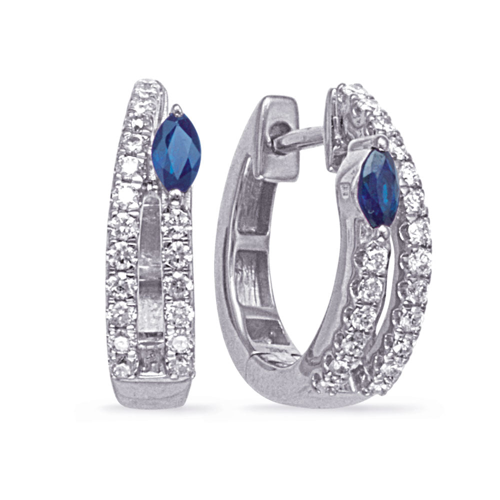 White Gold &amp; Diamond Sapphire Hoop Earr