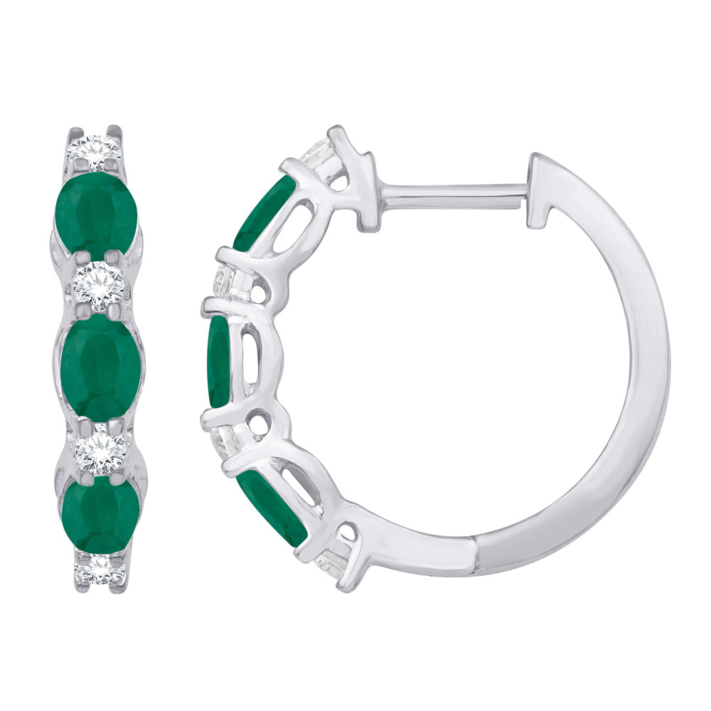 White Gold Diamond &amp; Emerald Earring