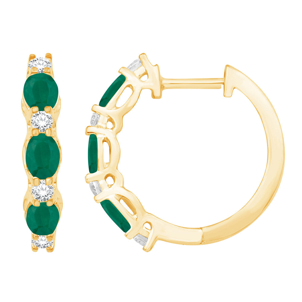 Yellow Gold Diamond &amp; Emerald Earring