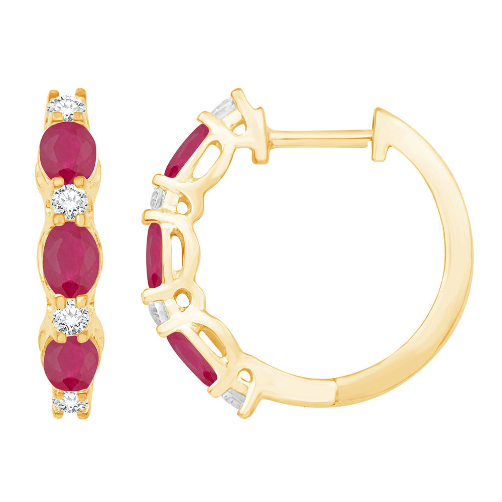 Yellow Gold Diamond &amp; Ruby Earring